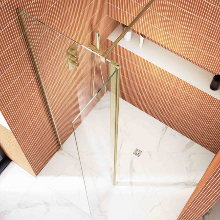 SNWPI80BRG Kudos Siona 800mm Wetroom Panel in Brushed Brass with Hinged Return Panel Outwards