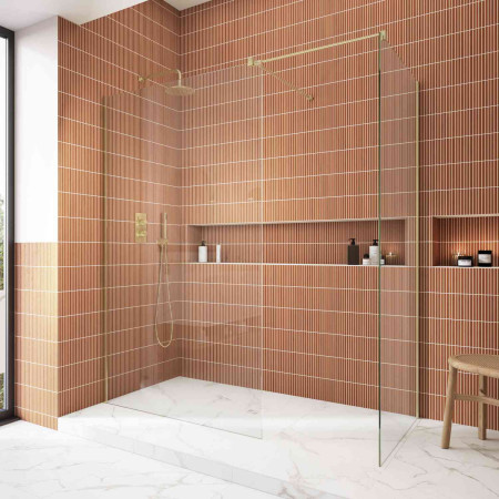 SNWPI100BRG Kudos Siona 1000mm Wetroom Panel in Brushed Brass with a Side Panel