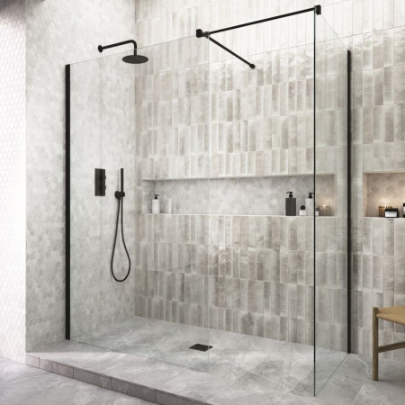 SNWPI100MBK Kudos Siona 1000mm Wetroom Panel in Matt Black with a Side Panel