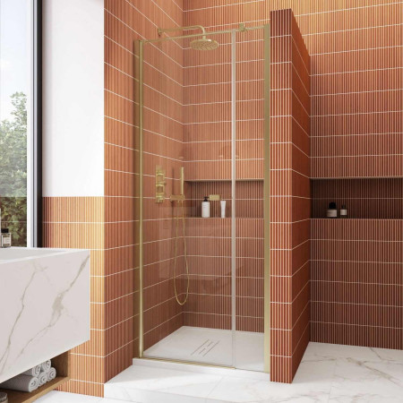 Kudos Siona 800mm Pivot Recess Shower Door in Brushed Brass