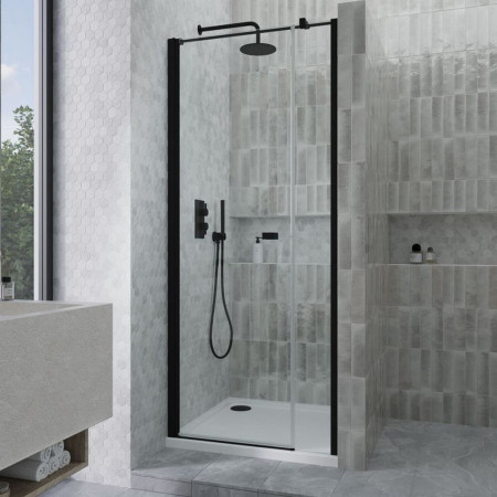 Kudos Siona 1000mm Pivot Recess Shower Door in Matt Black