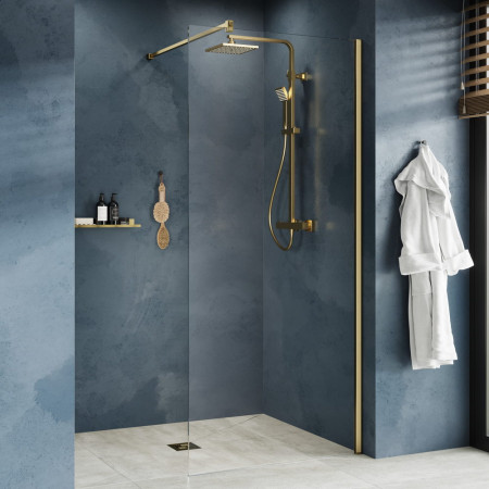 Kudos Ultimate10 1400mm Wetroom Panel and Brushed Brass Wall Post