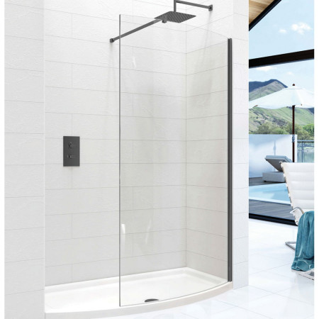 Kudos Ultimate8 700mm Curved Wetroom Panel and Chrome Wall Post Single Panel in Black