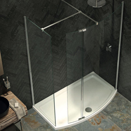 Kudos Ultimate8 1000mm Curved Wetroom Panel and Chrome Wall Post