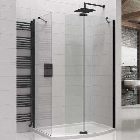Kudos Ultimate8 700mm Curved Wetroom Panel and Matt Black Wall Post
