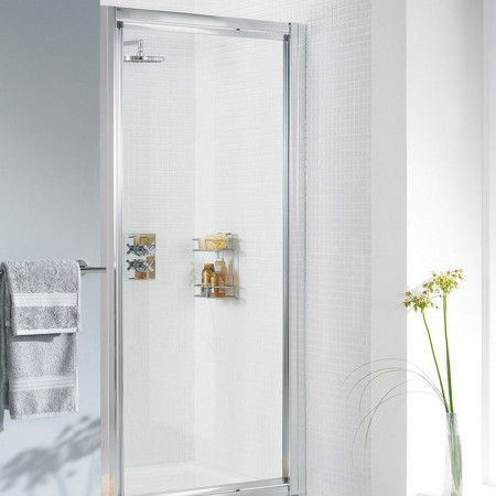 LK1P100S Lakes 1000mm Framed Pivot Shower Door in Polished Silver