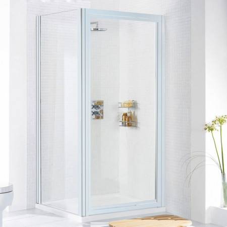 Lakes 700mm Framed Pivot Shower Door in White with Side Panel