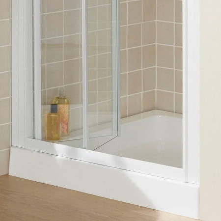 Lakes 700mm Semi Frameless Bifold Shower Door in White Open Door