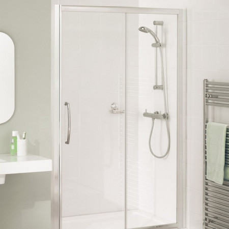 Lakes Bathrooms 1100mm Semi Frameless Sliding Shower Door in White