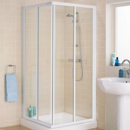 CL1C080W/CL1C080W Lakes Bathrooms 800mm Corner Entry Shower Enclosure in White