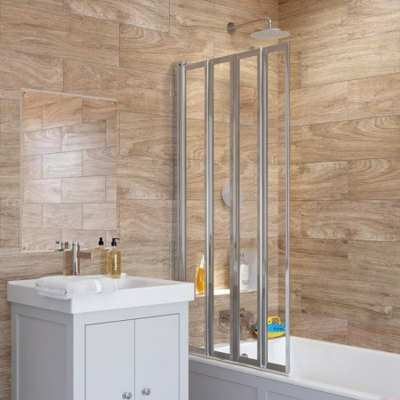 SS85S Lakes Bathrooms Four Panel 730mm Bath Screen in Silver