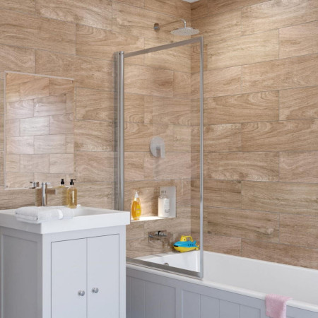 Lakes Bathrooms Single Panel 760mm Bath Screen in Silver
