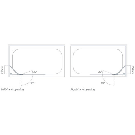 SS105RS Lakes Coastline 1000mm Right Hand Hinged Bath Screen Line Drawing
