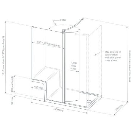 CLWSST120LS/CLWSDG/LKST8015 Lakes Left Hand Walk-In Enclosure with Seated Shower Tray (2)