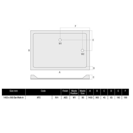XPO MX Durastone 1400 x 900 Rectangular Low Profile Right Hand Walk In Shower Tray Waste Position