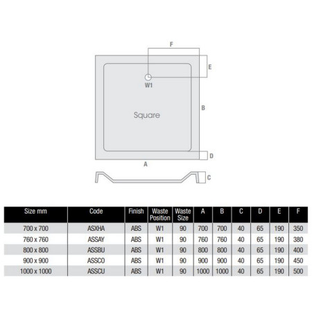 ASSBU MX Elements 800 x 800mm Anti Slip Square Shower Tray Waste Positions