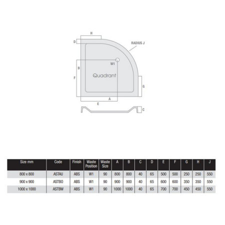 ASTBO MX Elements 900 x 900mm Anti Slip Quadrant Shower Tray Waste Positions