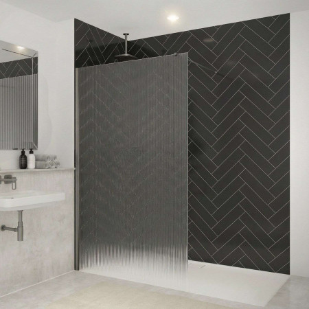 8WFL11BGM Merlyn 1100mm Brushed Gunmetal 8mm Fluted Wetroom Panel