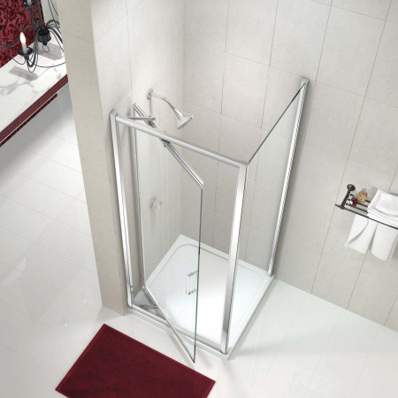 M84421 Merlyn 8 Series 900mm Infold Shower Door with a Side Panel Overhead