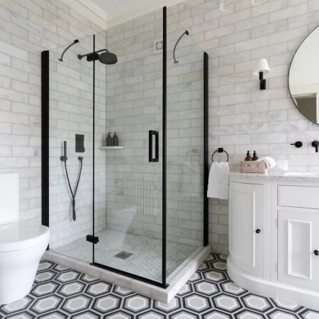 BLKH1000SP Merlyn Ionic Essence Black 1000+ Hinged Inline Shower Door with a Side Panel