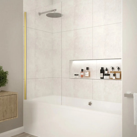 Merlyn Fixed Brushed Brass Square Single Panel Bath Screen