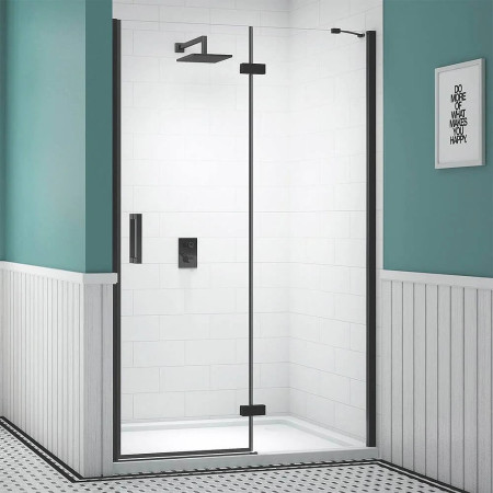 Merlyn Ionic Essence Black 1000mm Hinged Recess Shower Door and Inline Panel