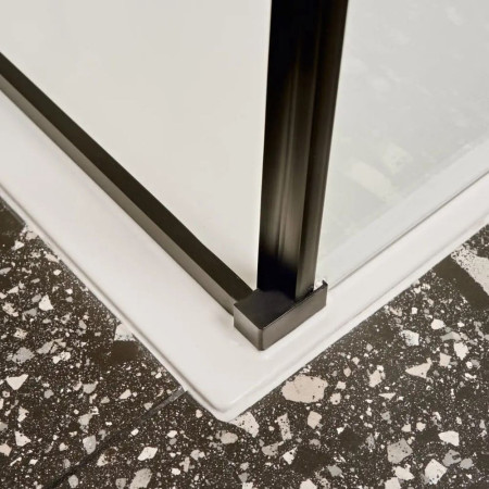 BLKFSL1400H Merlyn Ionic Essence Black 1400mm Sliding Shower Door Corner Frame Close Up