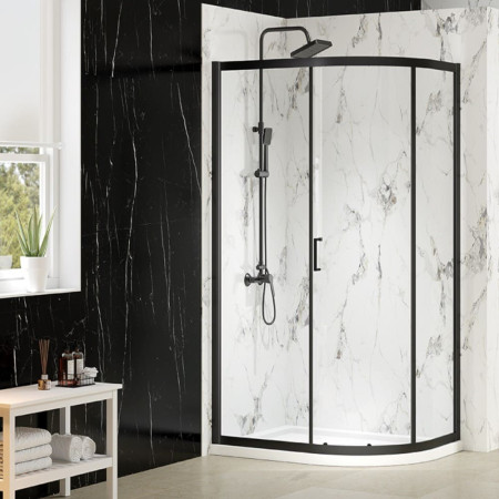 Merlyn MBox 1000 x 800mm 1 Door Offset Quadrant Shower Enclosure in Matt Black
