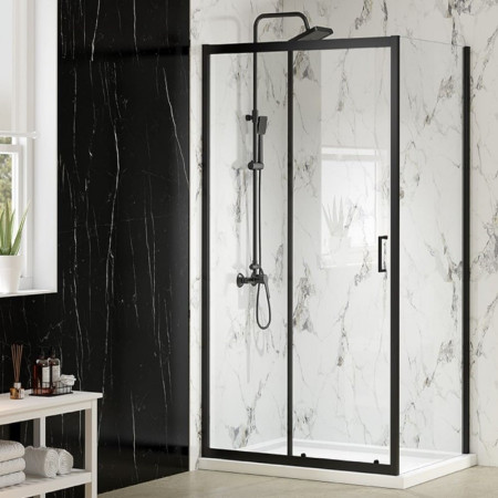 MBS1100MB Merlyn MBox 1100mm Sliding Shower Door in Matt Black with a Side Panel