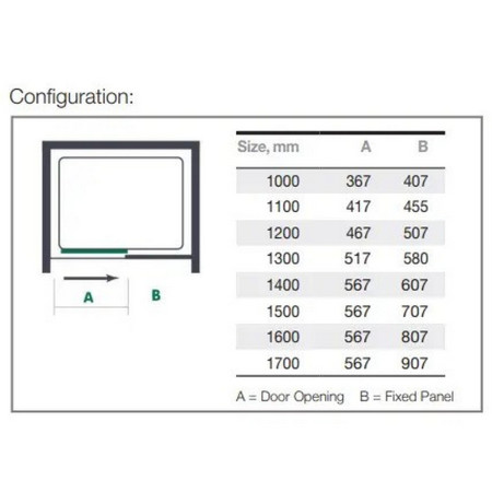 MBS1300MB Merlyn MBox 1300mm Sliding Shower Door in Matt Black Technical Dimensions