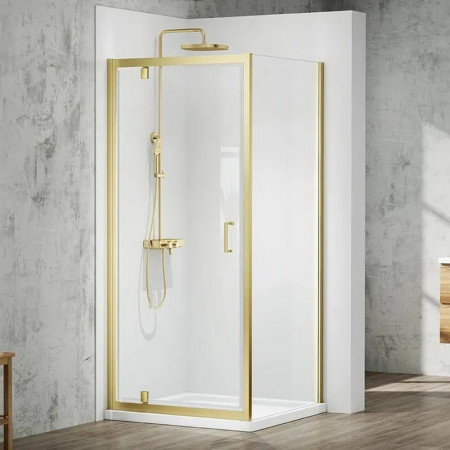 Merlyn MBox 900mm Pivot Shower Door in Brushed Brass