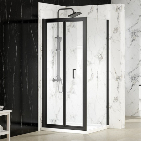 MBB800MB Merlyn MBox 800mm Bifold Shower Door in Matt Black with Side Panel