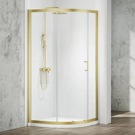 Merlyn Mbox 800 x 800mm 1 Door Quadrant Shower Enclosure in Brushed Brass