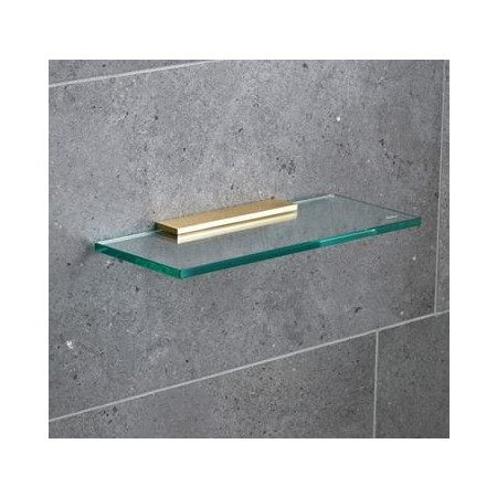 Miller 300mm Classic Glass Shelf with Polished Untreated Brass Fixing Bracket