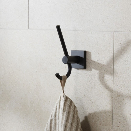 8812B Miller Atlanta Black Double Robe Hook with a Bathroom Towel