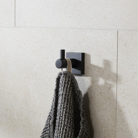 8822B Miller Atlanta Black Single Hook with a Bathroom Towel