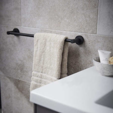 8716B Miller Bond Matt Black 645mm Towel Rail Bathroom Setting
