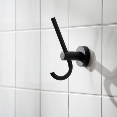 8712B Miller Bond Matt Black Double Robe Hook Closeup
