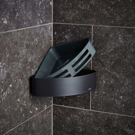 879B Miller Classic Black Corner Basket with Removable Tray Bathroom Setting