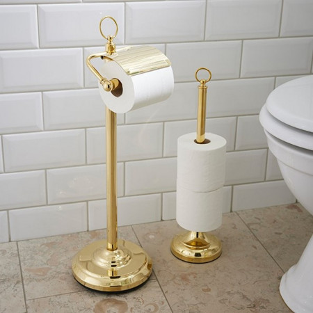 5659MP Miller Classic Freestanding Polished Brass Spare Toilet Roll Holder Lifestyle