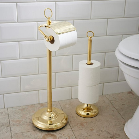 5658MP Miller Classic Freestanding Polished Brass Toilet Roll Holder with Lid Lifestyle