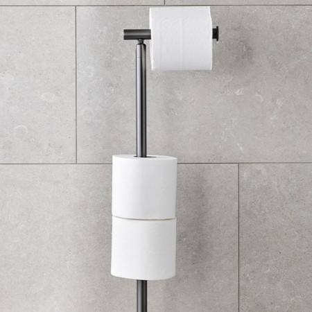 5656GM Miller Freestanding Spare Toilet Roll Holder in Gunmetal with Paper Rolls