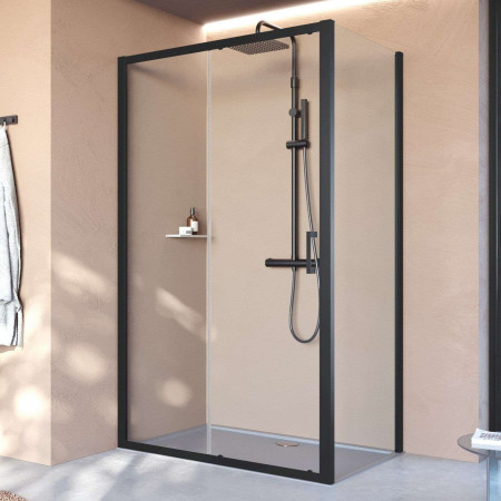 Novellini Click 2P 1000mm Sliding Shower Door in Matt Black