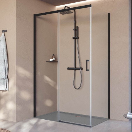 CLICKPH138-1H Novellini Click PH 1400mm Sliding Shower Door in Matt Black with Side Panel