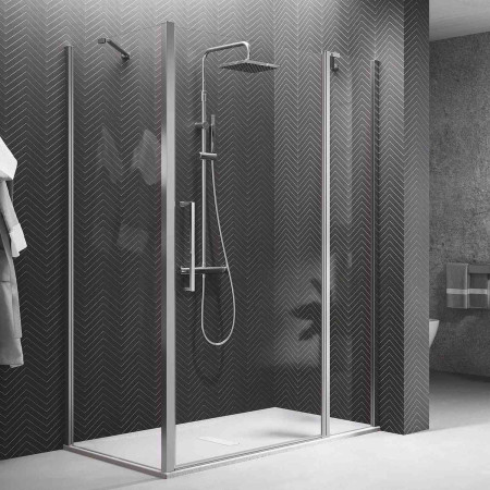 Novellini Young 2P 970-1010mm Black Hinged Shower Door and Inline Panel