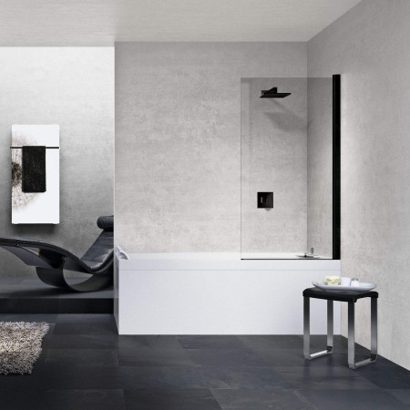 Novellini Young 800mm 2.0 1V Matt Black Bath Screen with Full Pivoting Door