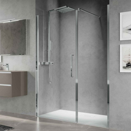 Novellini Young Plus G+F 1400mm Inox Hinged Shower Door and Inline Panel