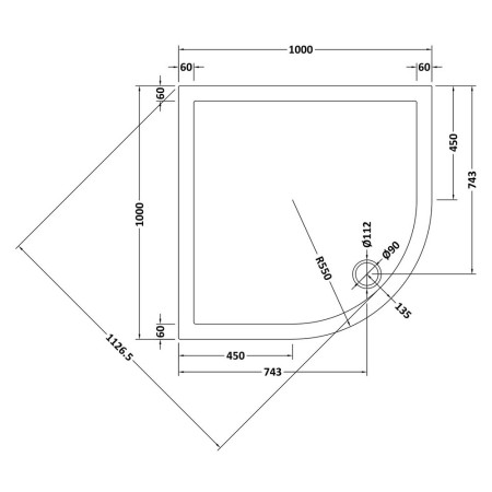 NTP107 Nuie 1000 x 1000mm Quadrant Shower Tray in Gloss White Line