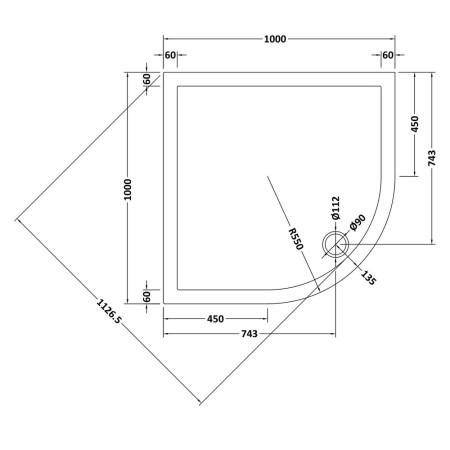 TR71107 Nuie 1000 x 1000mm Quadrant Shower Tray in Slate Grey Line