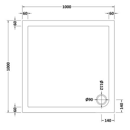 NTP015 Nuie 1000 x 1000mm Square Shower Tray in Gloss White Line
